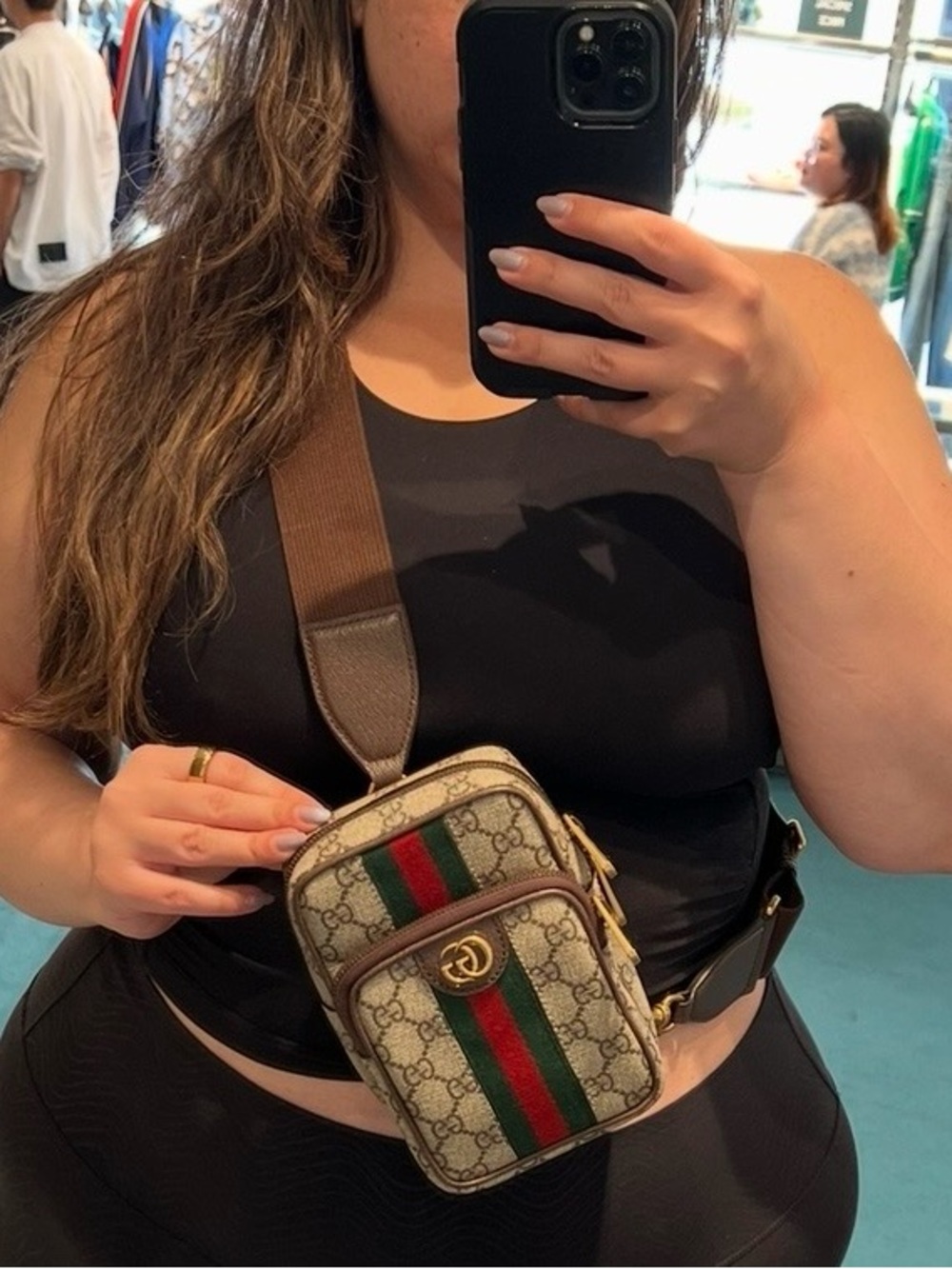 Gucci Beige/Brown GG Supreme Web Stripe Crossbody Pouch